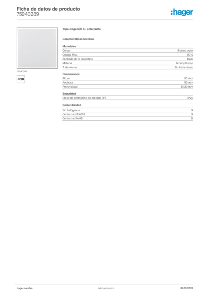 Imagen Hager Ficha de datos de producto 75940289 | Hager España