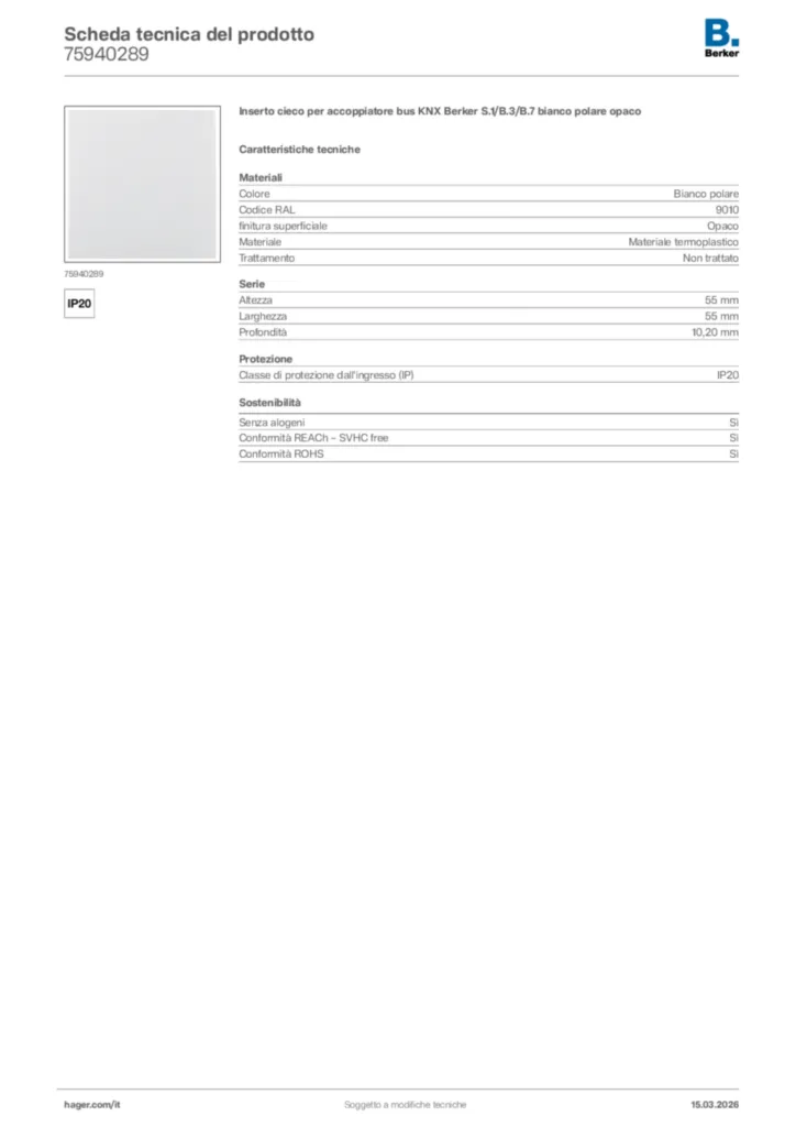 Immagine Berker Scheda tecnica del prodotto 75940289 | Hager Italia