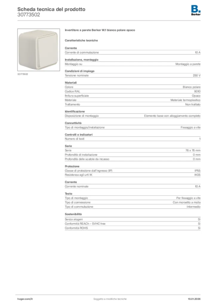 Immagine Berker Scheda tecnica del prodotto 30773502 | Hager Italia