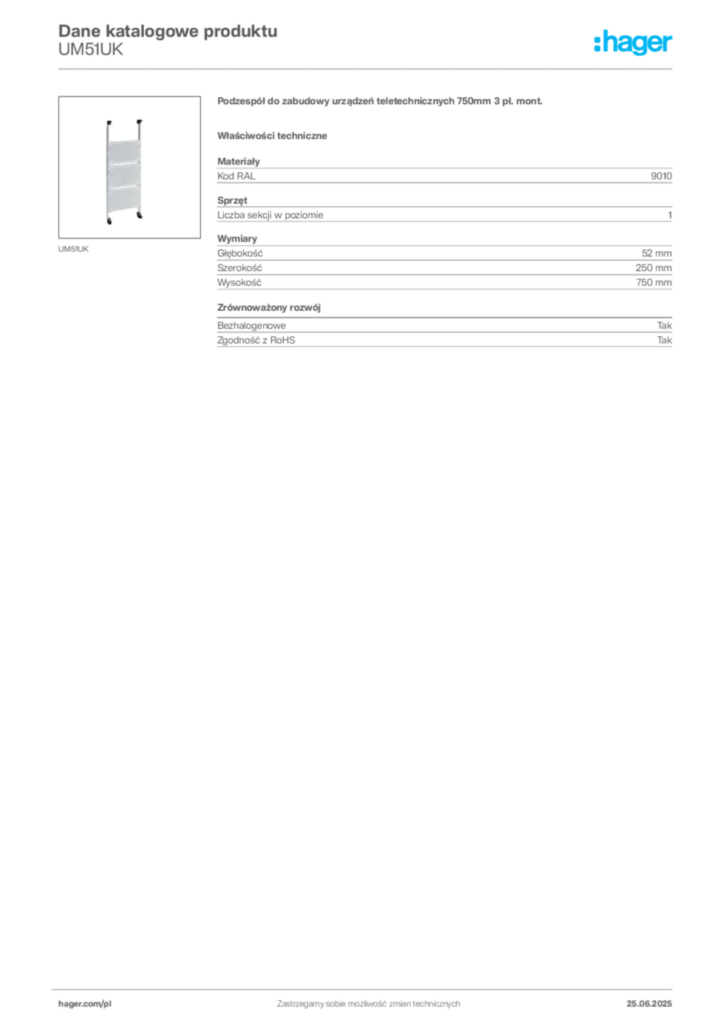 Zdjęcie Hager Karta katalogowa UM51UK | Hager Polska