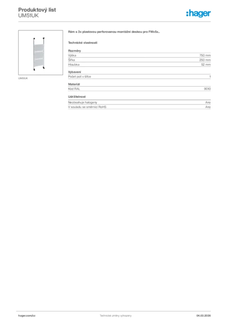 Obrázek Hager Product data sheet UM51UK | Hager