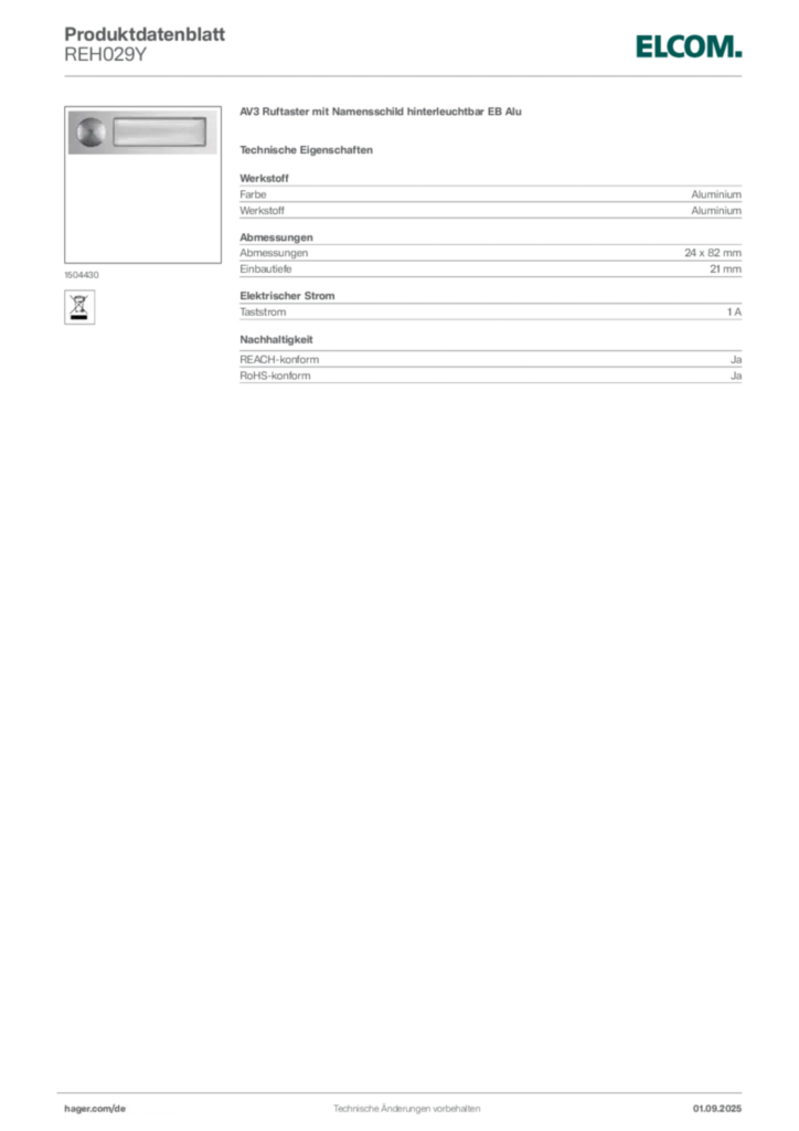 Elcom Produktdatenblatt REH029Y