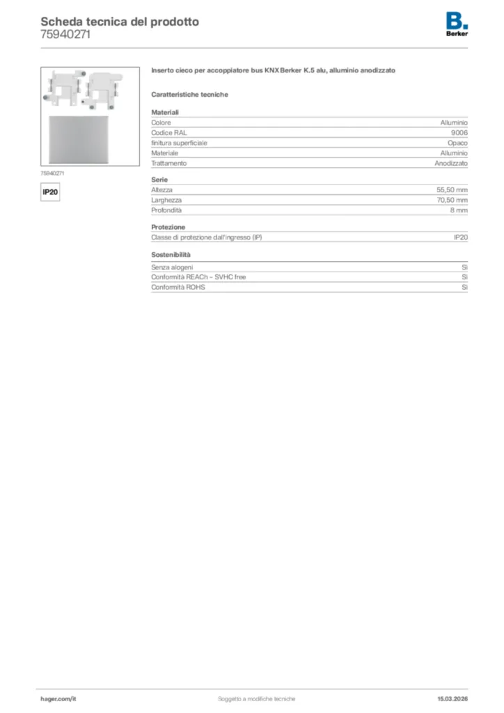 Immagine Berker Scheda tecnica del prodotto 75940271 | Hager Italia