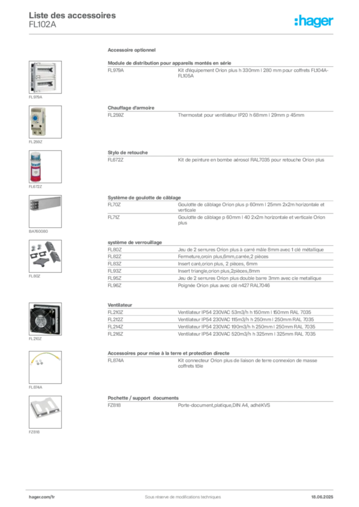 Image Hager Fiche technique du produit FL102A | Hager France