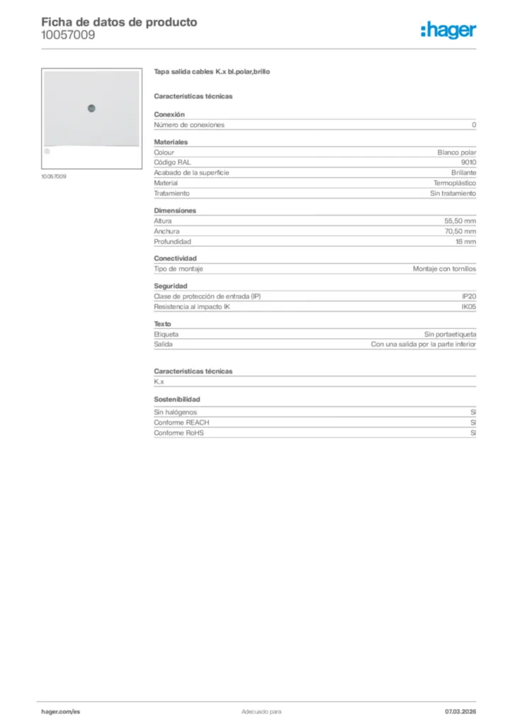 Imagen Hager Ficha de datos de producto 10057009 | Hager España
