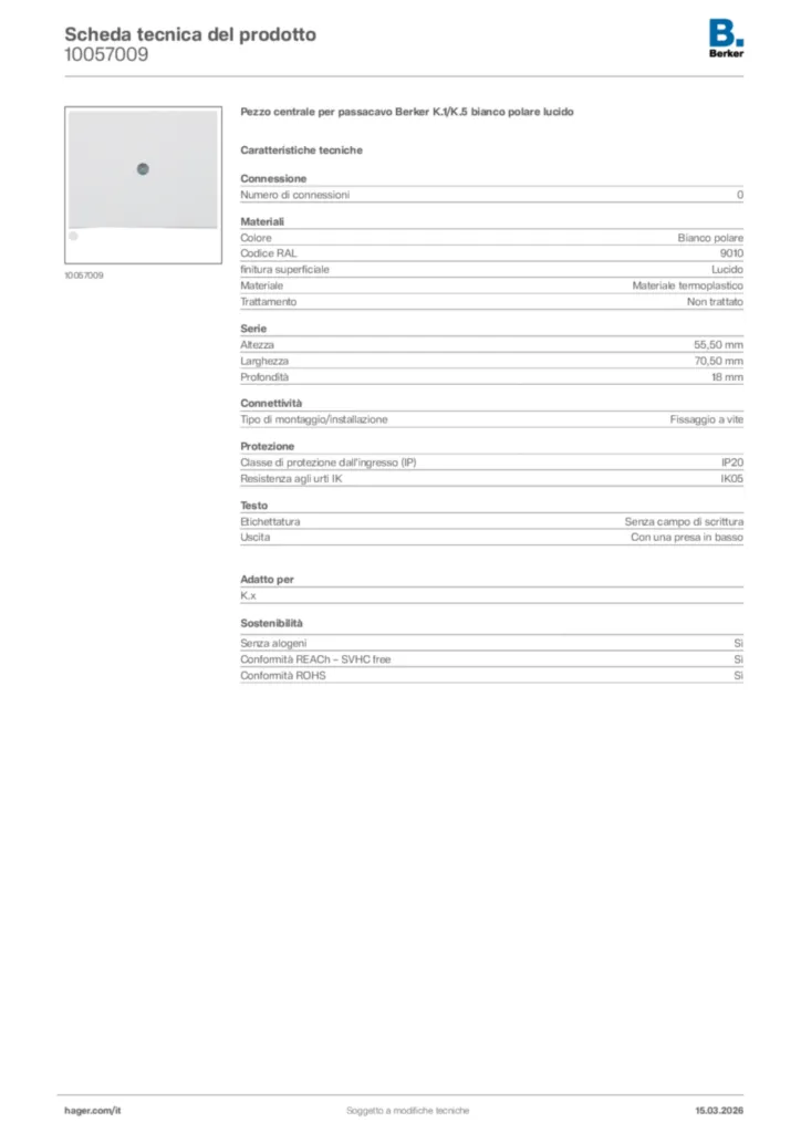 Immagine Berker Scheda tecnica del prodotto 10057009 | Hager Italia