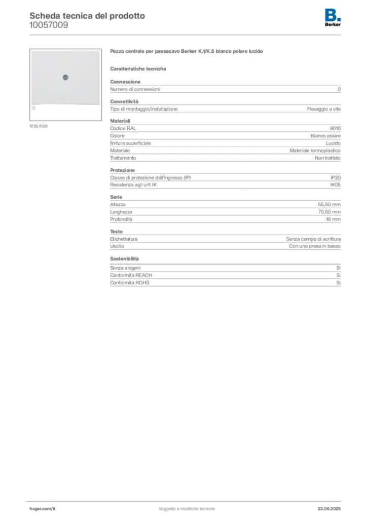 Immagine Berker Scheda tecnica del prodotto 10057009 | Hager Italia