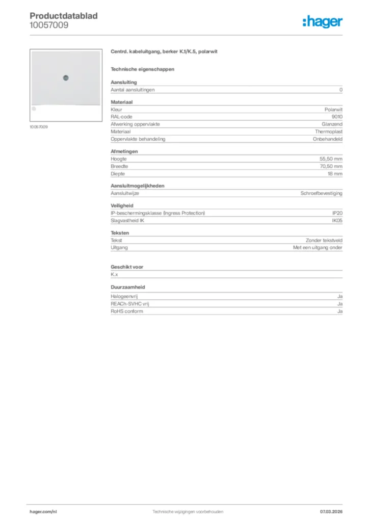 Afbeelding Hager Productdatablad 10057009 | Hager Nederland