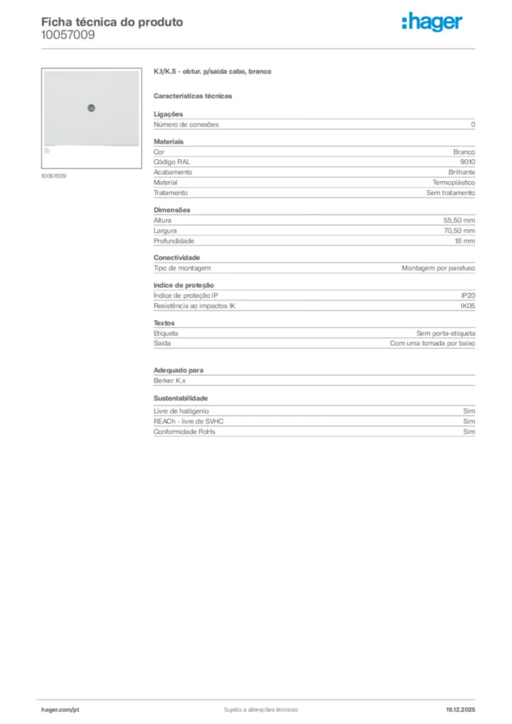 Imagem Hager Ficha técnica do produto 10057009 | Hager Portugal