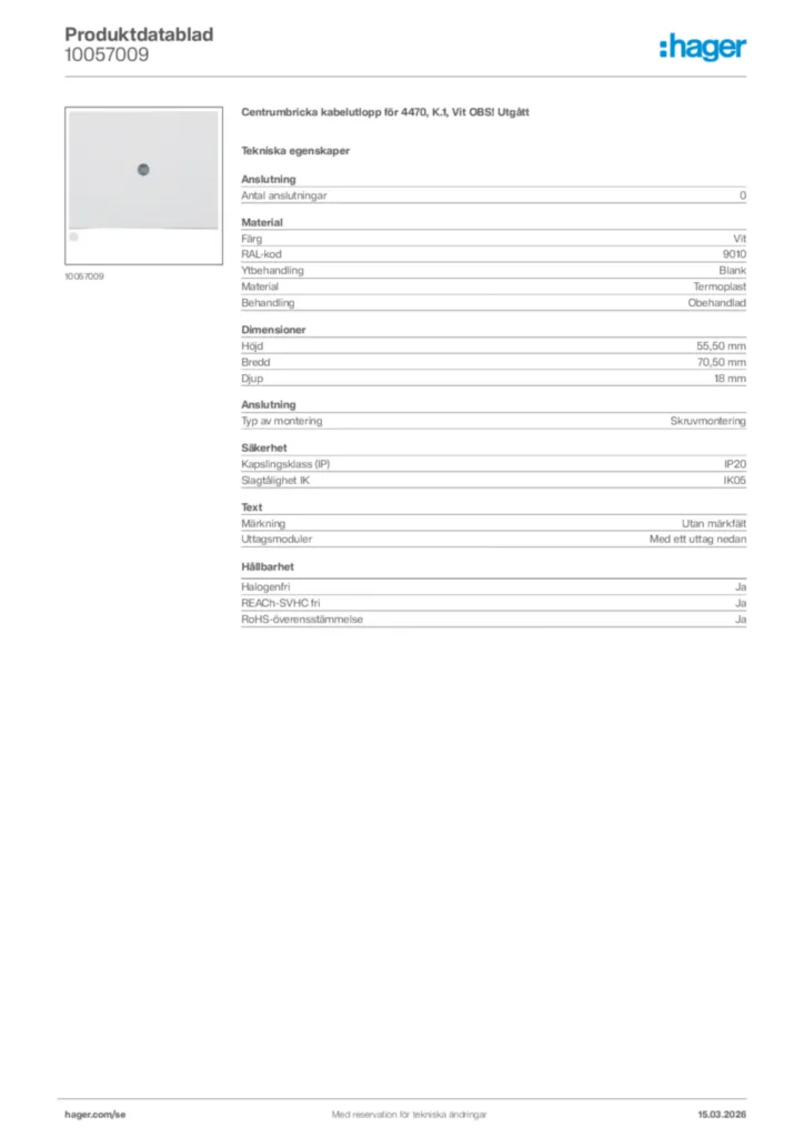 Bild Hager Produktdatablad 10057009 | Hager Sverige