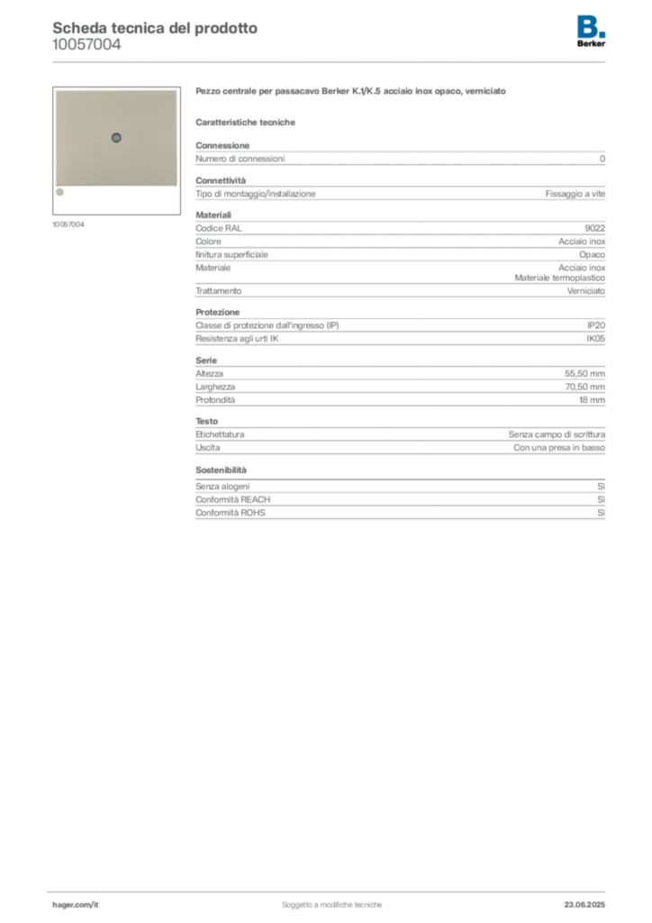 Immagine Berker Scheda tecnica del prodotto 10057004 | Hager Italia