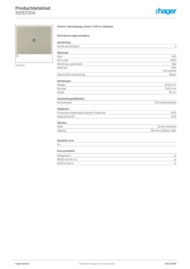 Afbeelding Hager Productdatablad 10057004 | Hager Nederland