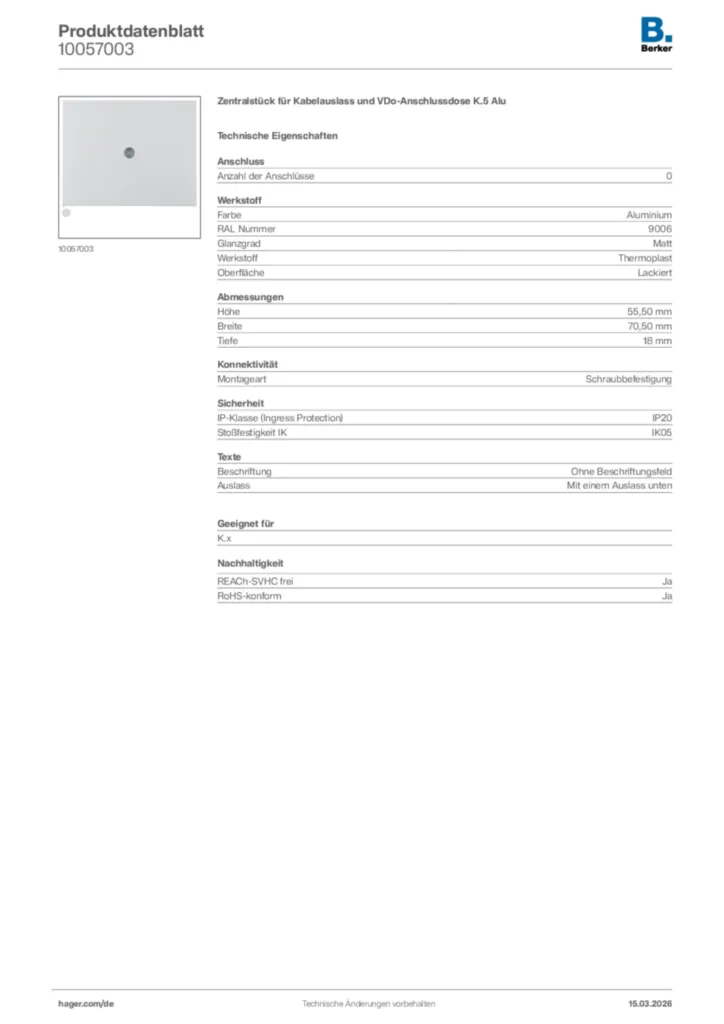 Bild Berker Produktdatenblatt 10057003 | Hager Deutschland