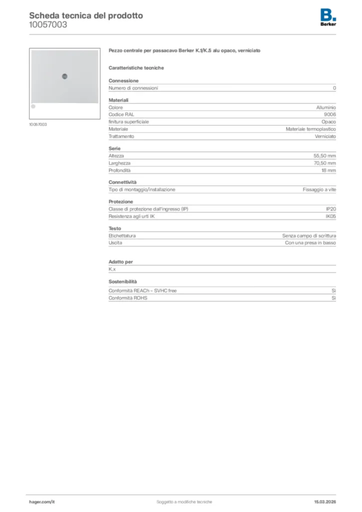 Immagine Berker Scheda tecnica del prodotto 10057003 | Hager Italia