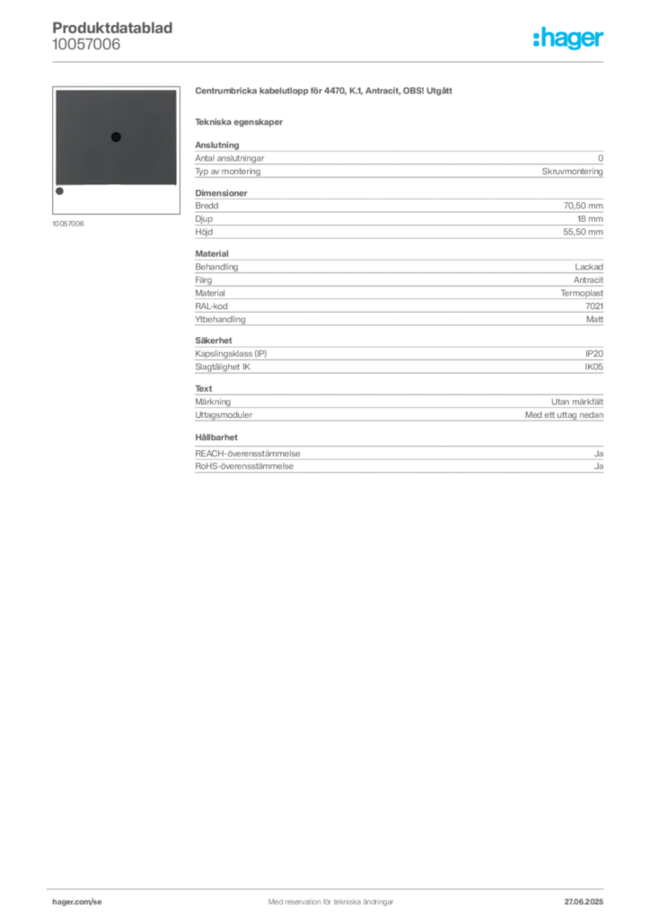 Bild Hager Produktdatablad 10057006 | Hager Sverige