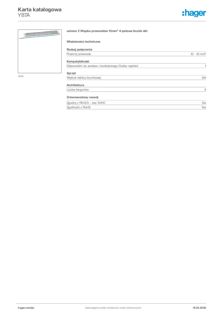 Zdjęcie Hager Karta katalogowa Y87A | Hager Polska