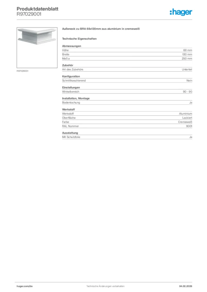 Bild Hager Produktdatenblatt R97029001 | Hager Deutschland