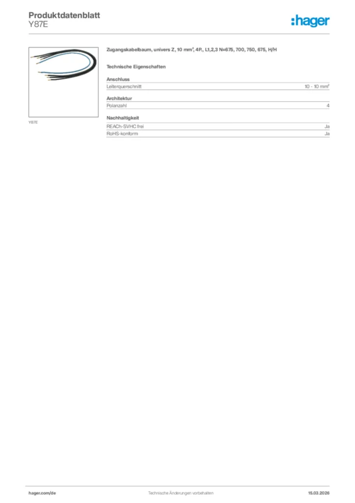 Bild Hager Produktdatenblatt Y87E | Hager Deutschland