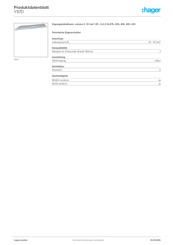 Bild Hager Produktdatenblatt Y87D | Hager Deutschland