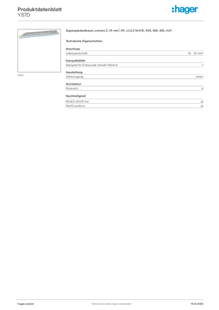 Bild Hager Produktdatenblatt Y87D | Hager Deutschland