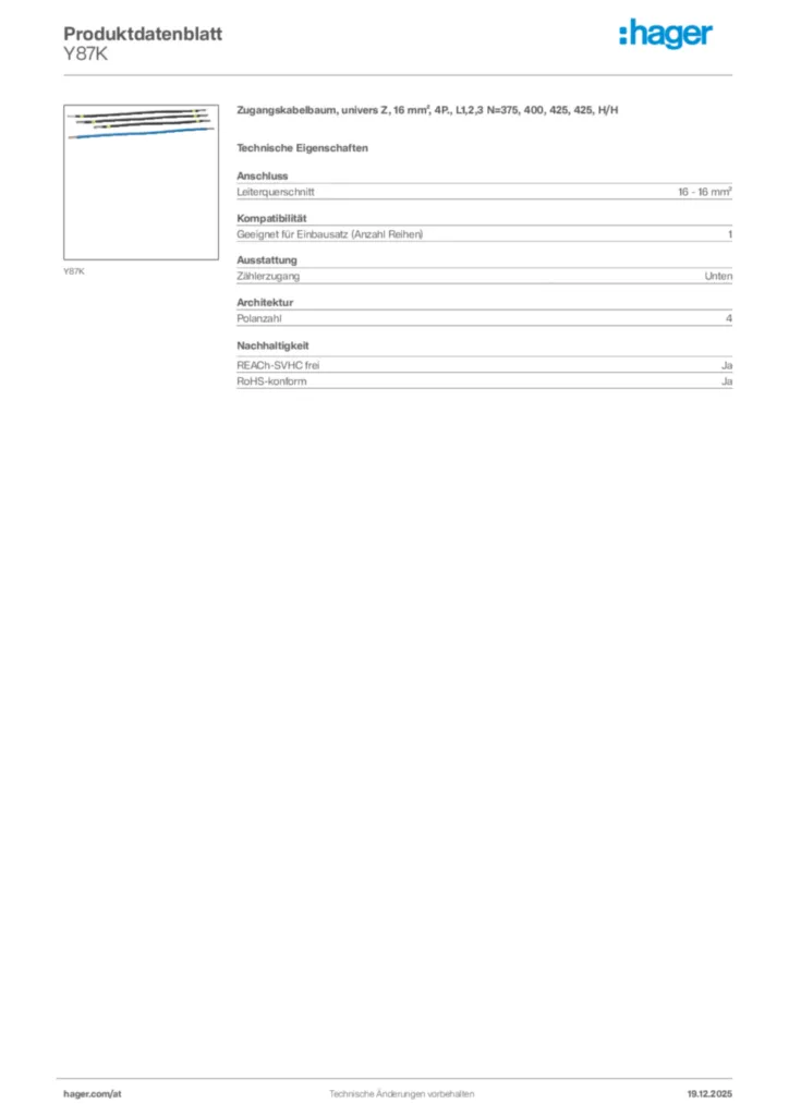 Bild Hager Produktdatenblatt Y87K | Hager Deutschland