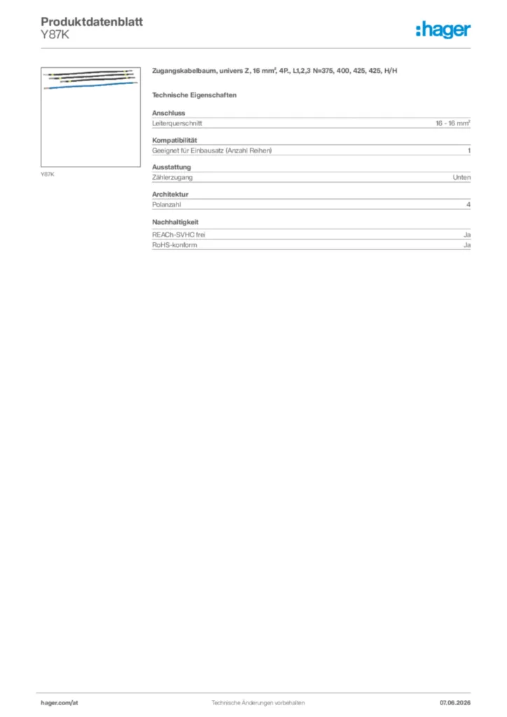 Bild Hager Produktdatenblatt Y87K | Hager Deutschland