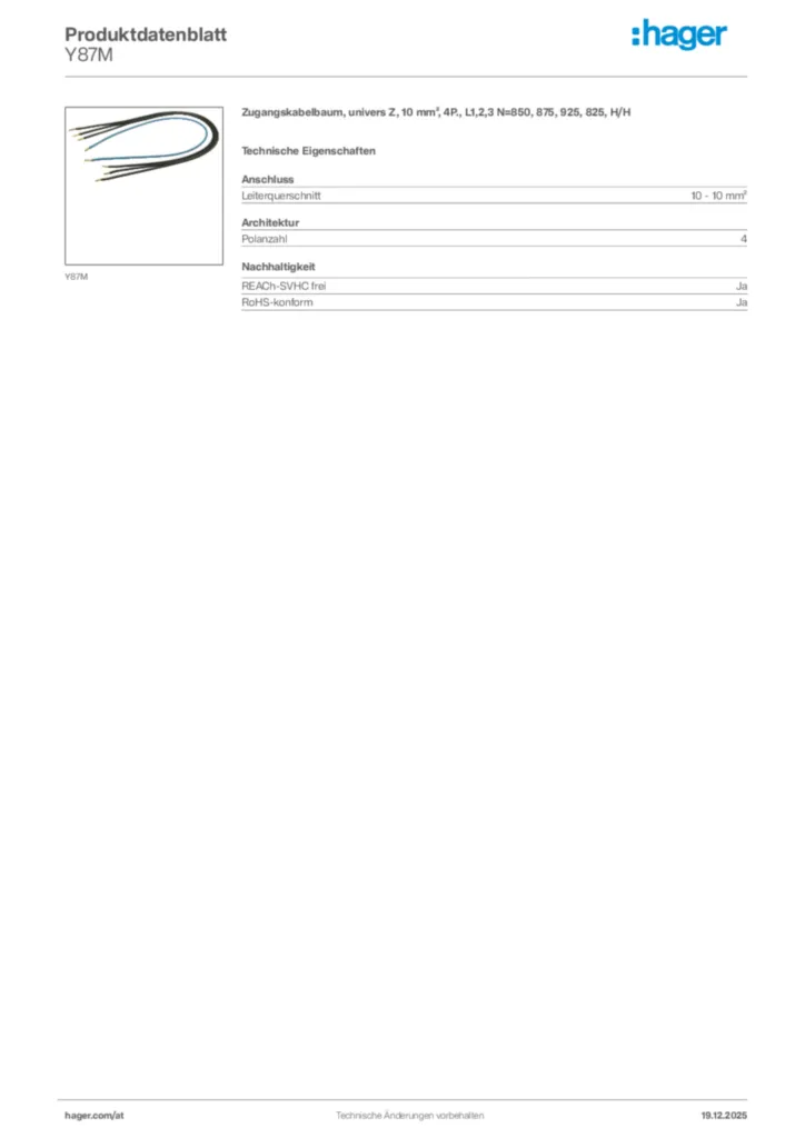 Bild Hager Produktdatenblatt Y87M | Hager Deutschland