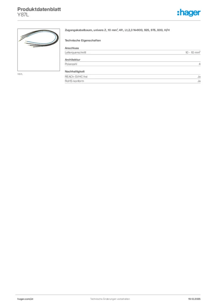 Bild Hager Produktdatenblatt Y87L | Hager Deutschland