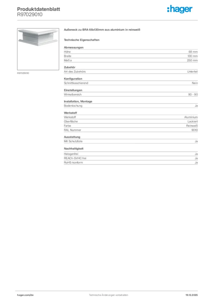 Bild Hager Produktdatenblatt R97029010 | Hager Deutschland