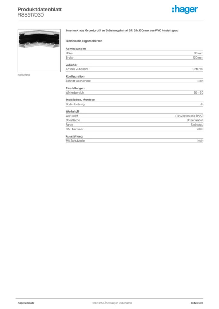 Bild Hager Produktdatenblatt R88517030 | Hager Deutschland