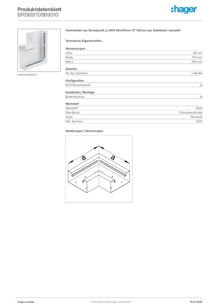 Bild Hager Produktdatenblatt BRS651705B9010 | Hager Deutschland
