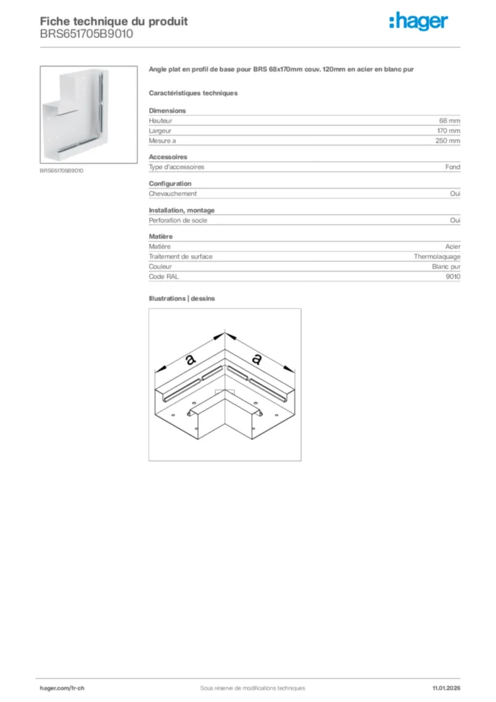 Image Hager Fiche technique du produit BRS651705B9010 | Hager Suisse
