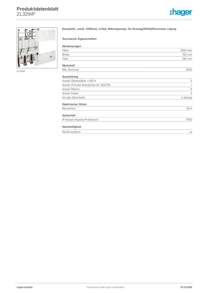 Bild Hager Produktdatenblatt ZL32WP | Hager Deutschland