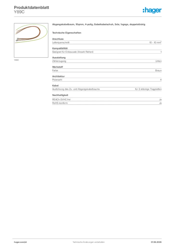Bild Hager Produktdatenblatt Y89C | Hager Deutschland