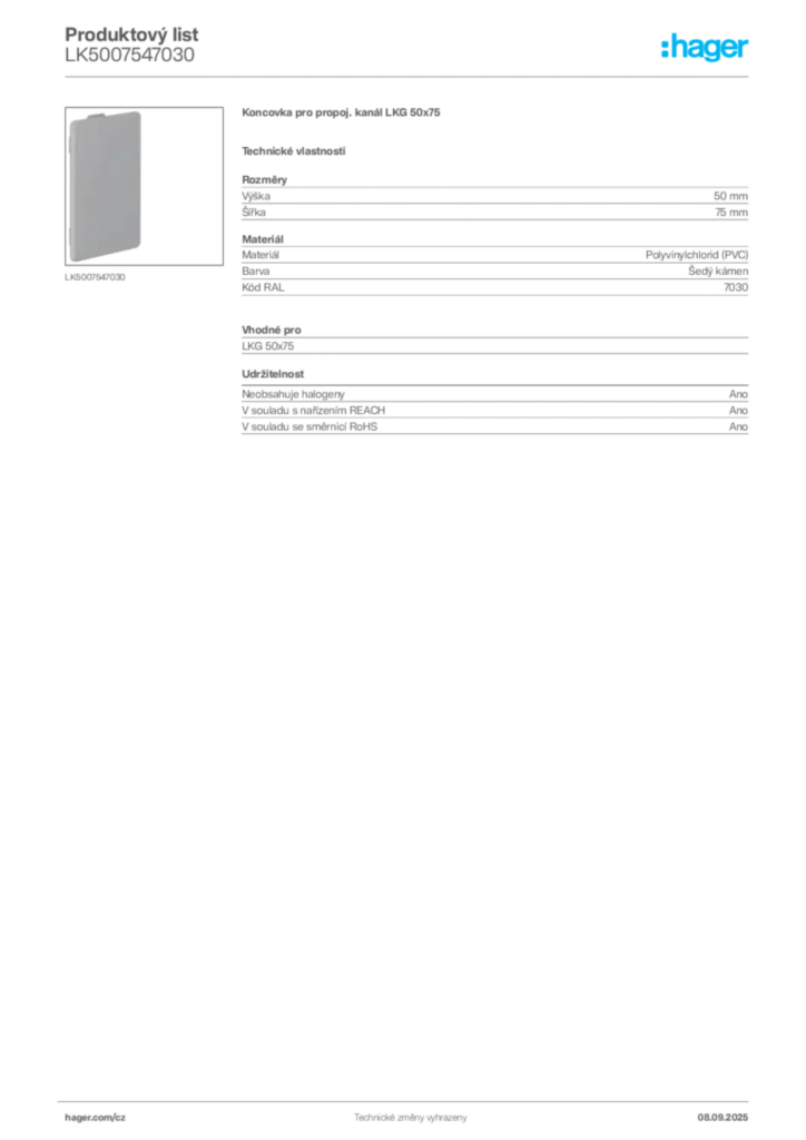 Obrázek Hager Produktový list LK5007547030 | Hager