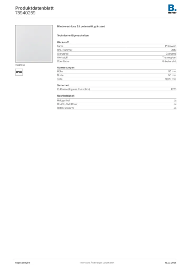 Bild Berker Produktdatenblatt 75940259 | Hager Deutschland