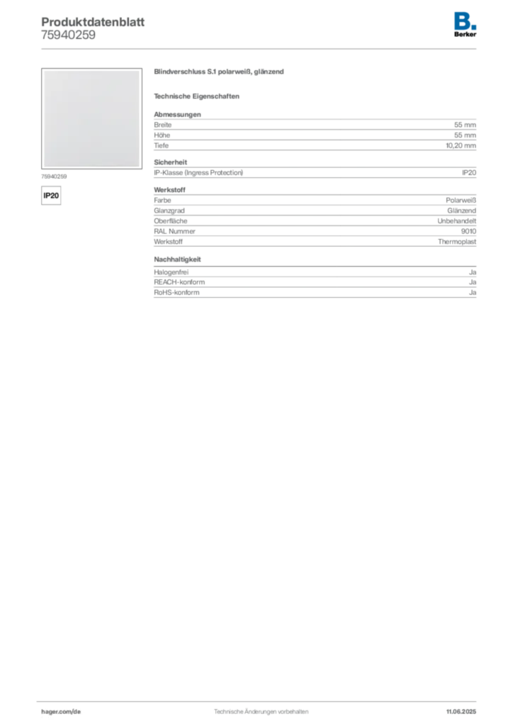 Bild Berker Produktdatenblatt 75940259 | Hager Deutschland