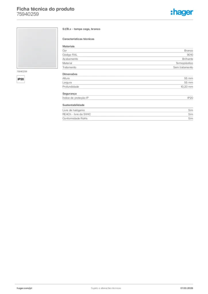 Imagem Hager Ficha técnica do produto 75940259 | Hager Portugal