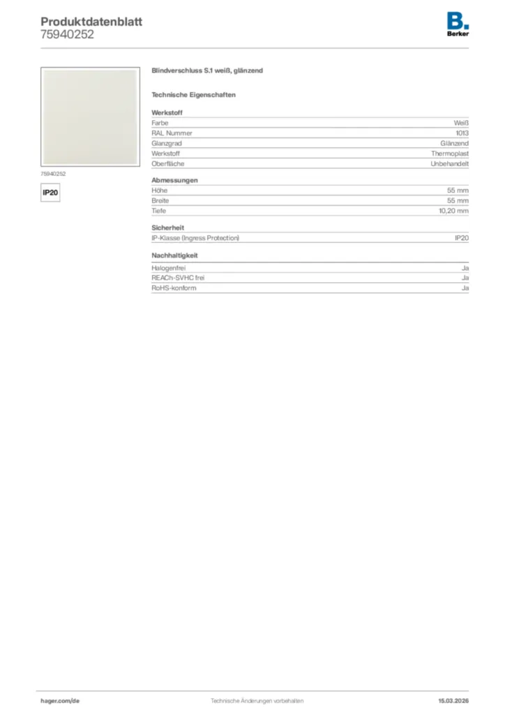Bild Berker Produktdatenblatt 75940252 | Hager Deutschland