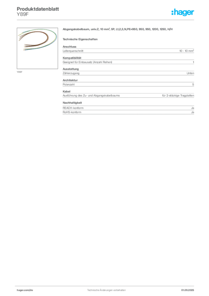 Hager Produktdatenblatt Y89F