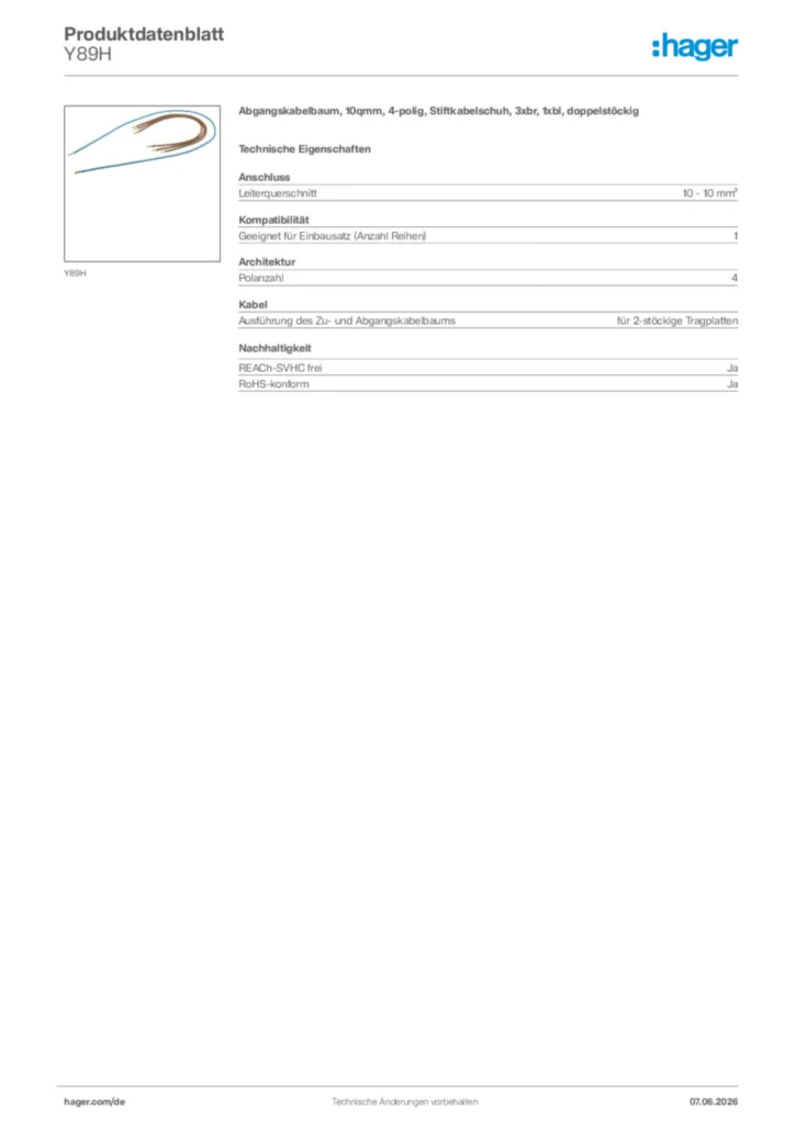 Bild Hager Produktdatenblatt Y89H | Hager Deutschland