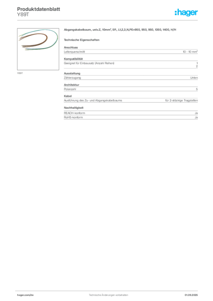Hager Produktdatenblatt Y89T