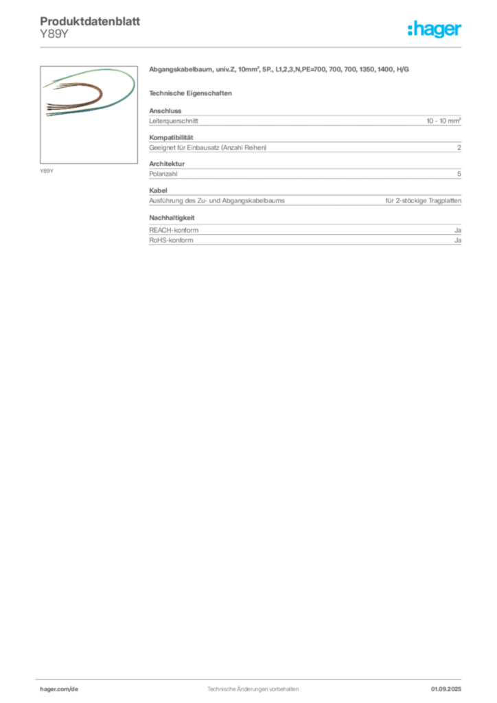 Hager Produktdatenblatt Y89Y