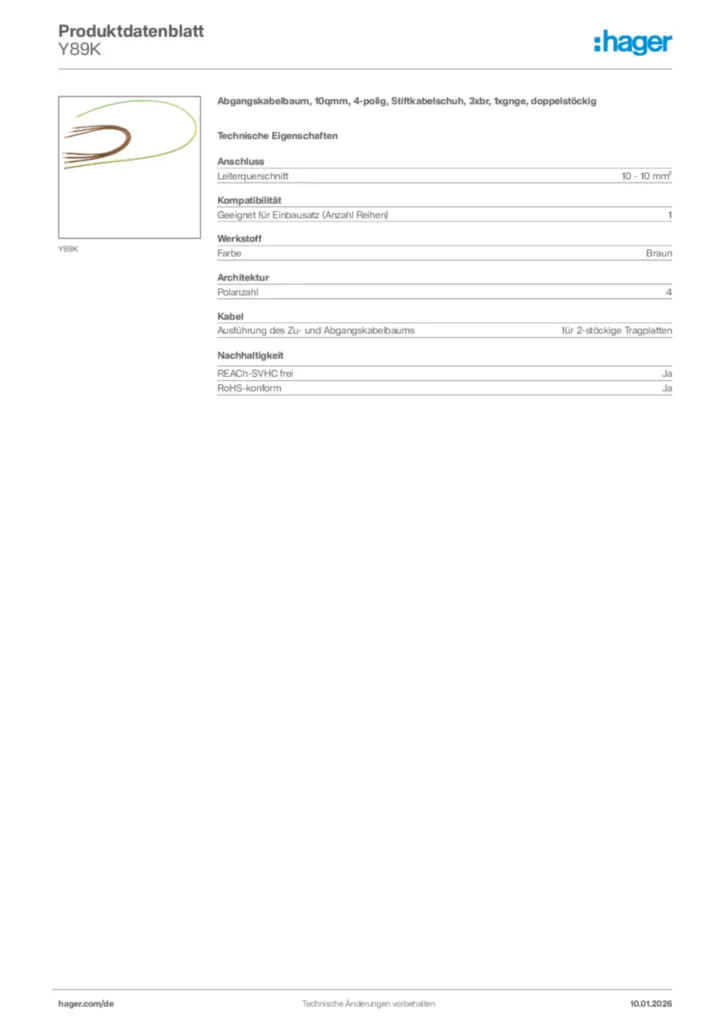 Bild Hager Produktdatenblatt Y89K | Hager Deutschland