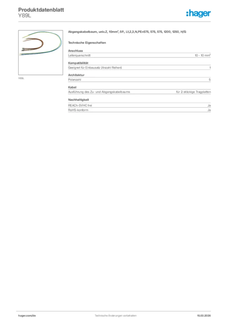 Bild Hager Produktdatenblatt Y89L | Hager Deutschland