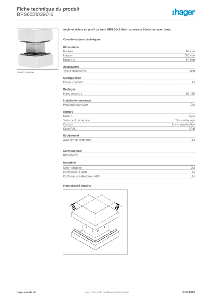 Image Hager Fiche technique du produit BRS6521039016 | Hager Suisse
