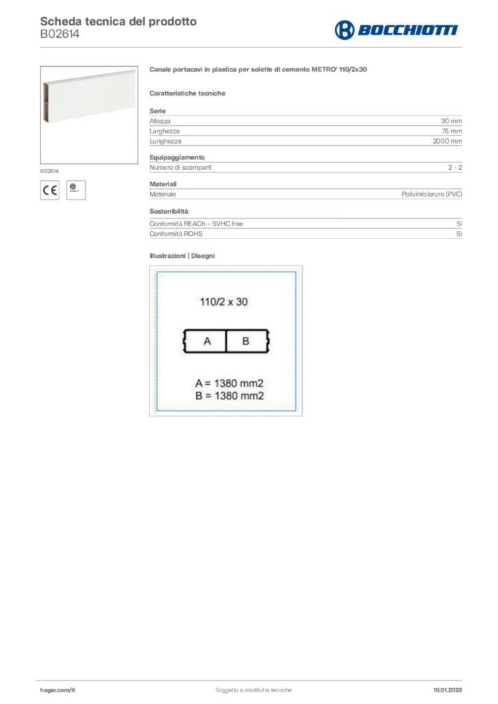 Immagine Bocchiotti Scheda tecnica del prodotto B02614 | Hager Italia