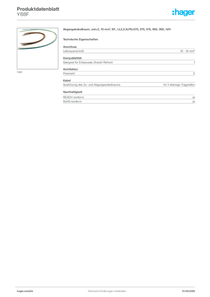 Hager Produktdatenblatt Y88F