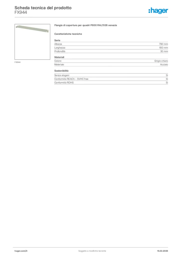 Immagine Hager Scheda tecnica del prodotto FX944 | Hager Italia