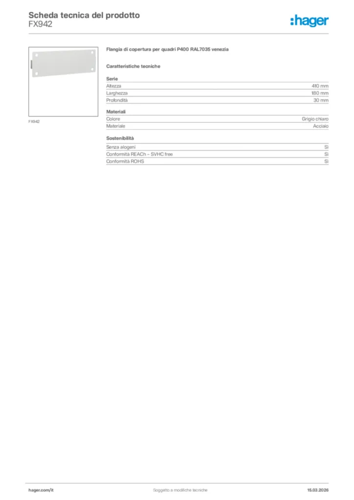 Immagine Hager Scheda tecnica del prodotto FX942 | Hager Italia